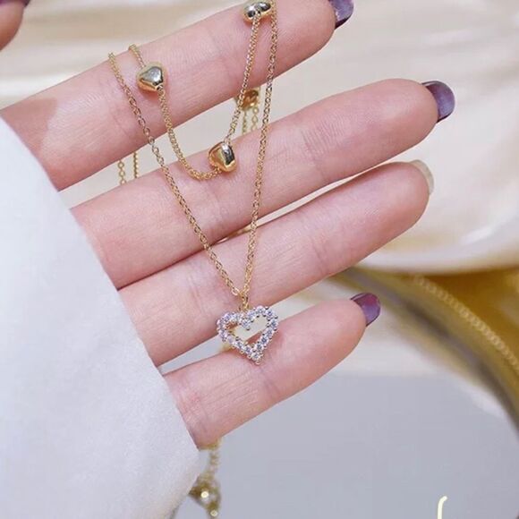 14k Real GOLD plated Heart Cubic zircon heart necklace - Picture 5 of 6